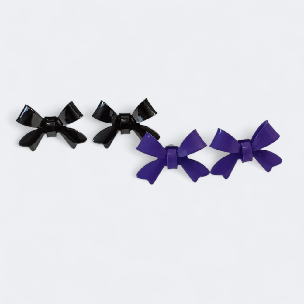 💥3/$12 Black and Purple Bow Earring Set